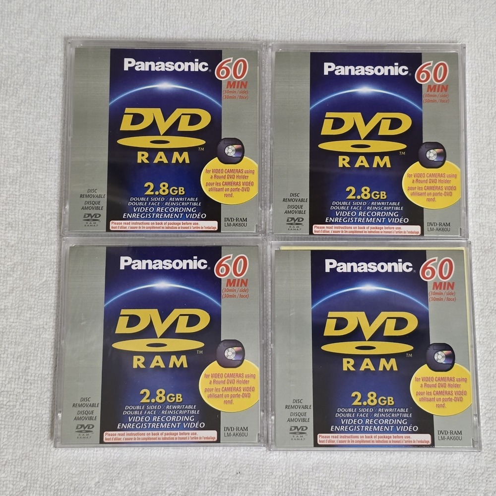 Panasonic DVD-RAM 60 Minute 2.8GB Double Sided Rewritable Blank Discs 4 Pack NOS